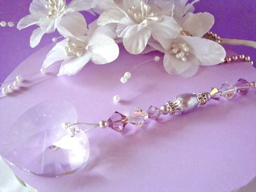 purple swarovski crystal and pearl fan pull chain