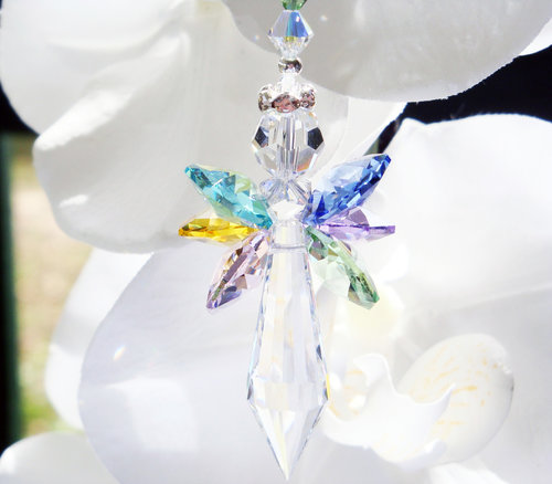 Rainbow Crystal Angel Suncatcher, Angel Memorial Gift, Crystal Angel Sun Catcher for home