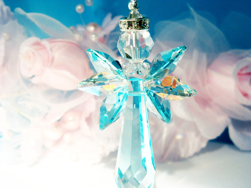 Crystal Angel Suncatcher Car Charm, Turquoise Blue Rear View Mirror Charm