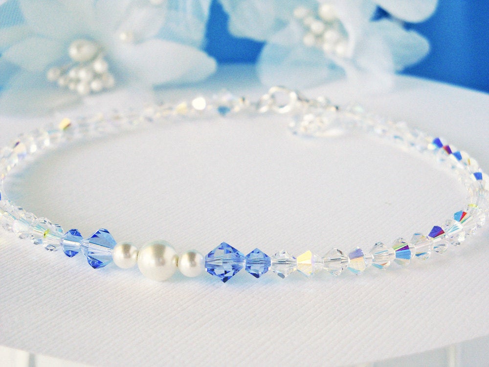 SS Wave with Blue/White Crystals Ankle Bracelet | THE OUTER BANKS CHRISTMAS  SHOP