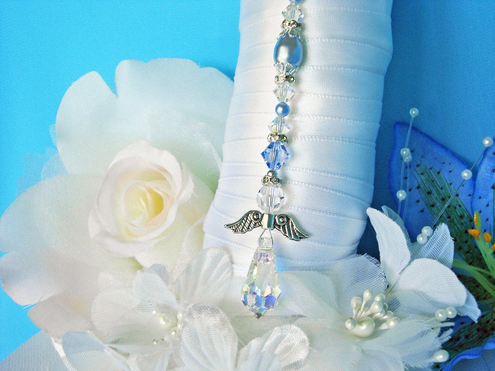 Something Blue Crystal Angel Bouquet Charm, Something Blue for Bride