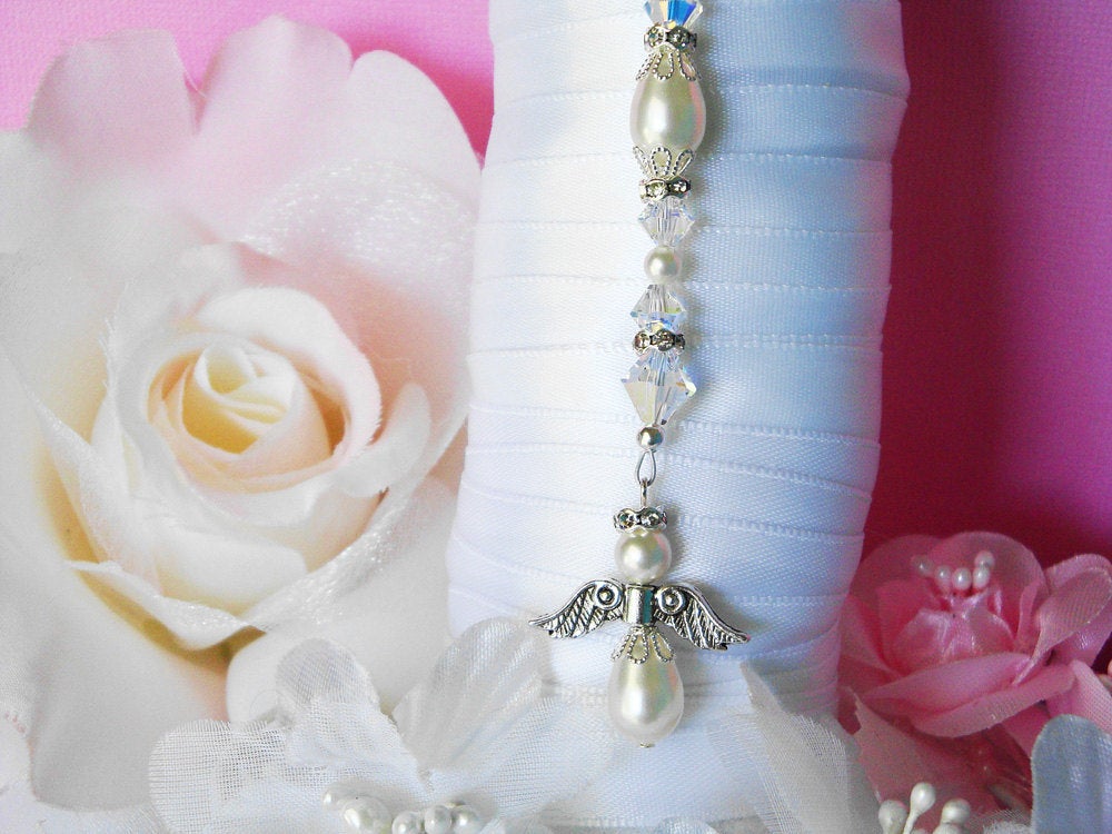 Wedding Bouquet Charm, Angel Bridal Bouquet Charm, Swarovski Crystals and  Pearls