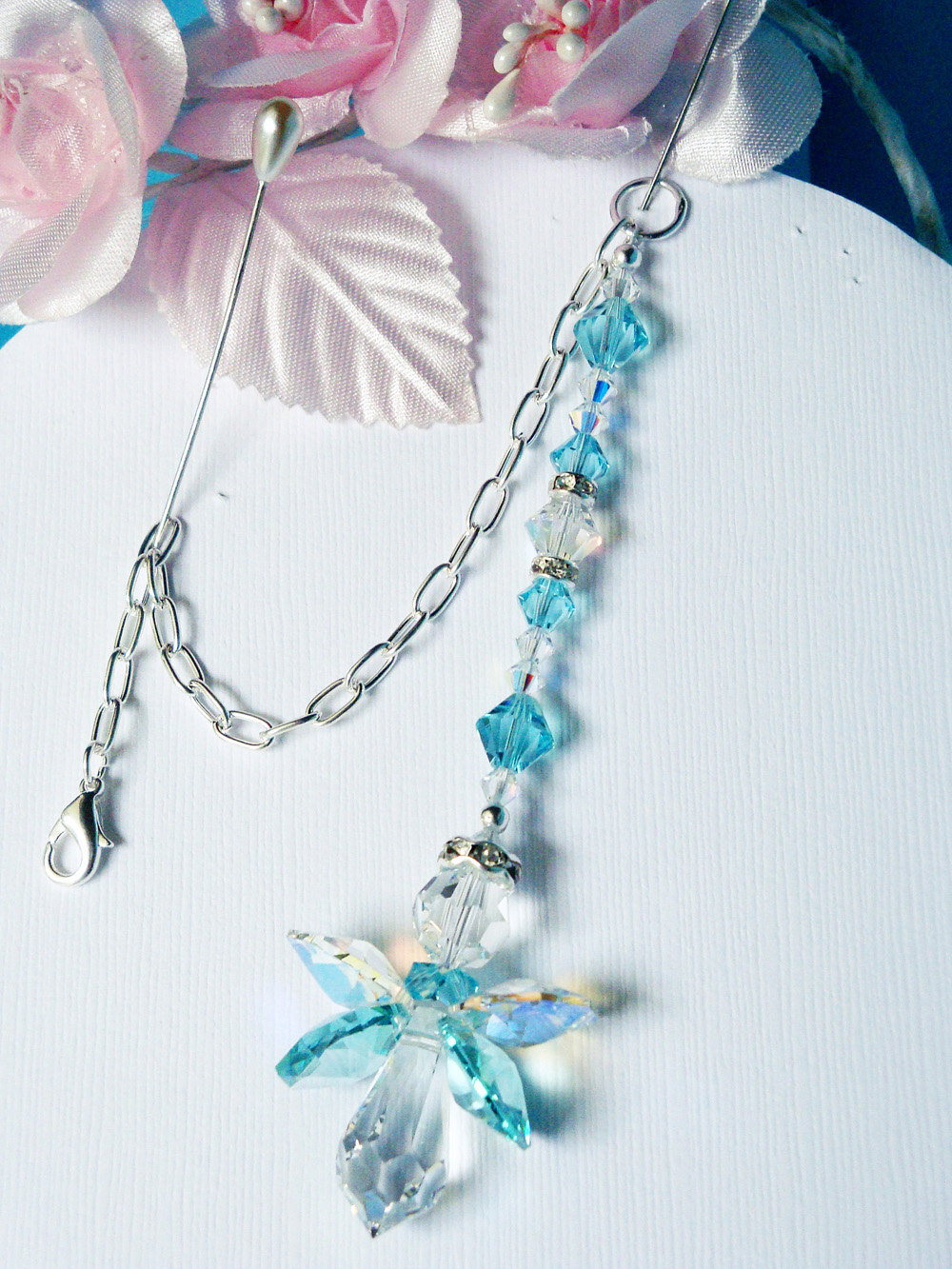 Crystal Angel Suncatcher Car Charm, Turquoise Blue Rear View Mirror Charm