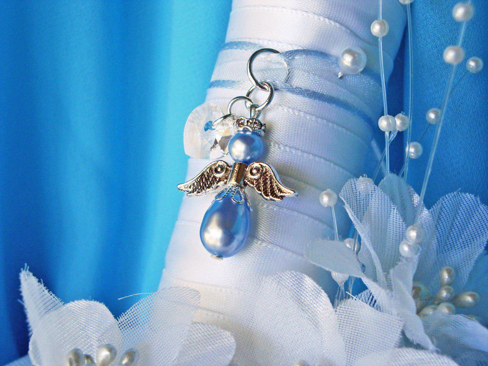 Something Blue Angel Wedding Bouquet Charm, Something Blue for Bride