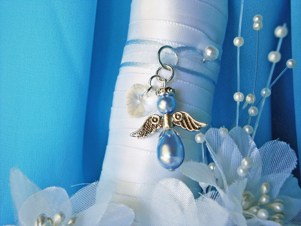 Something Blue Crystal Angel Bouquet Charm, Something Blue for