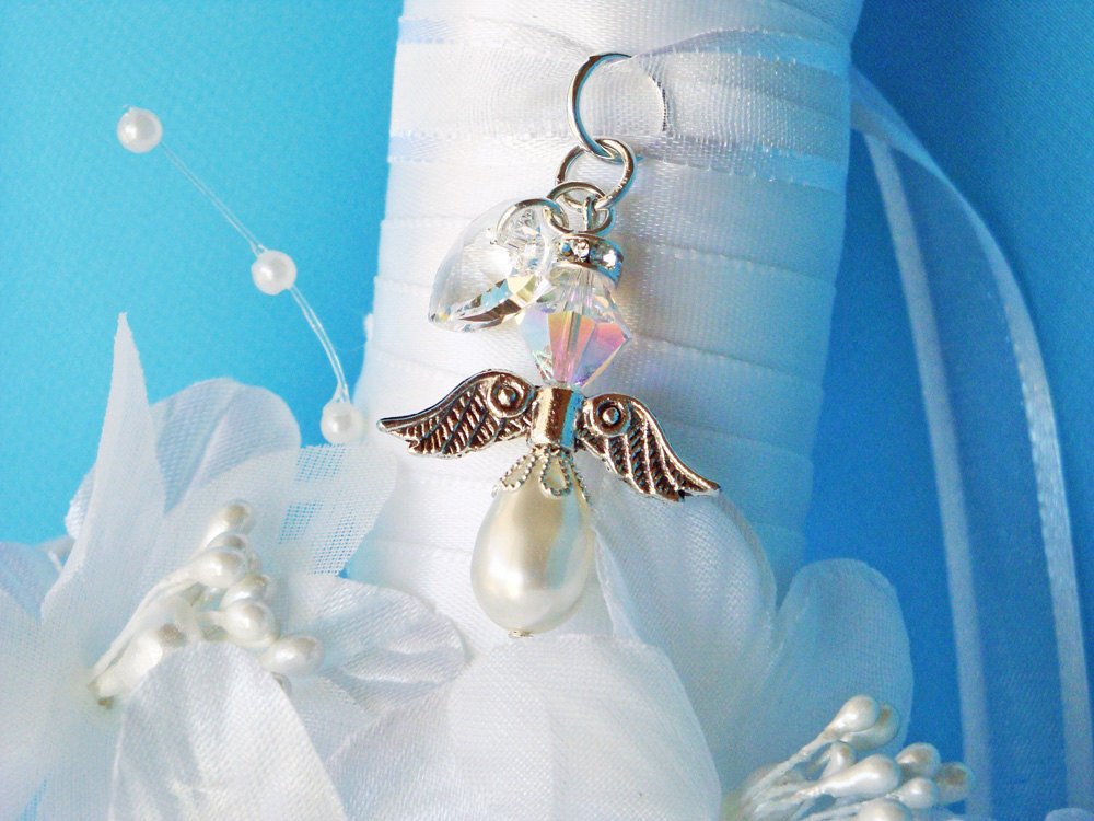 Wedding Bouquet Charm, White Swarovski Crystal Angel Bouquet Charm