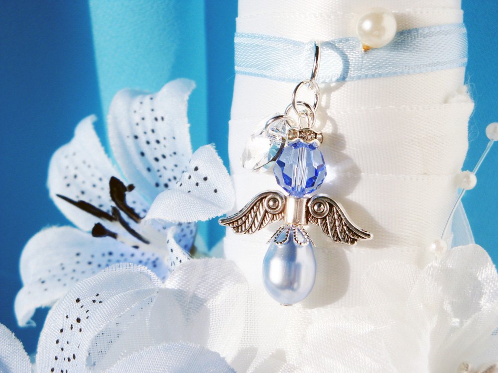 Something Blue Angel Wedding Bouquet Charm, Something Blue for Bride