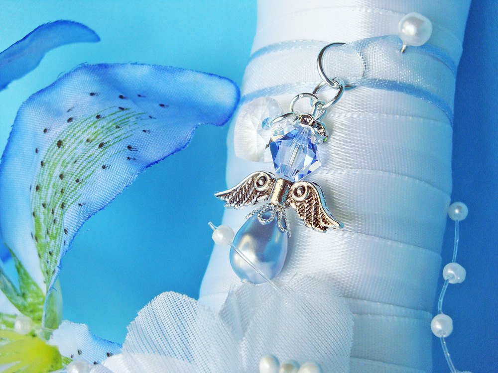 Something Blue Crystal Angel Bouquet Charm, Something Blue for