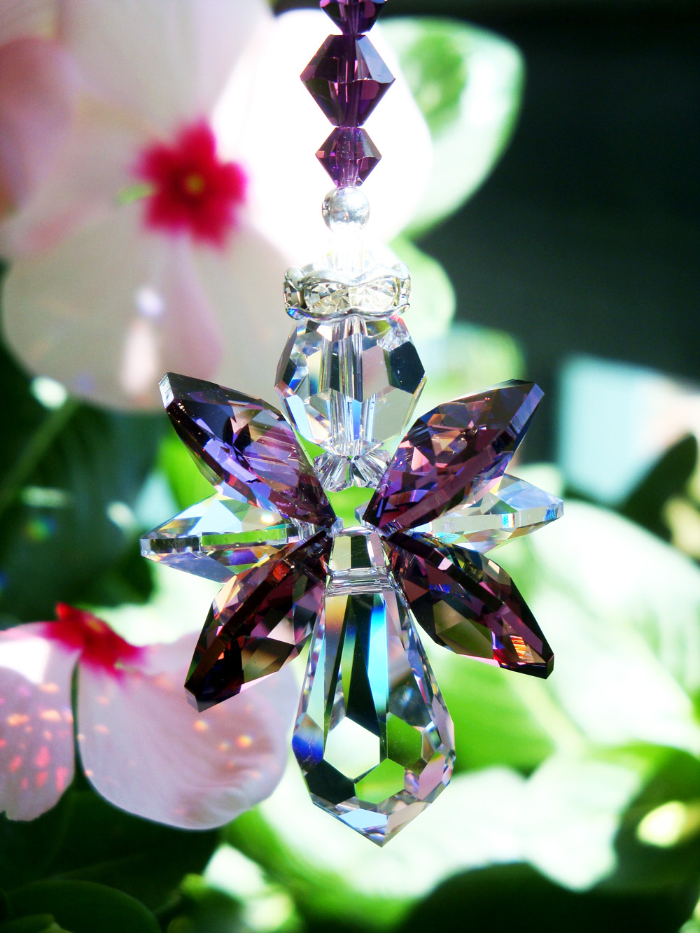 Angel Rear View Mirror Charm Purple Crystal Angel for Car Rearview Mirror