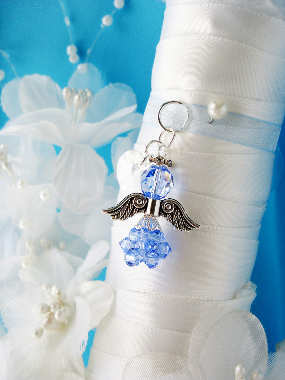 Something Blue Angel Wedding Bouquet Charm, Something Blue for