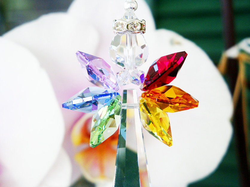 Handmade Rainbow Crystal Guardian Angel Suncatcher Charm Keys Car Decor  D0I4 