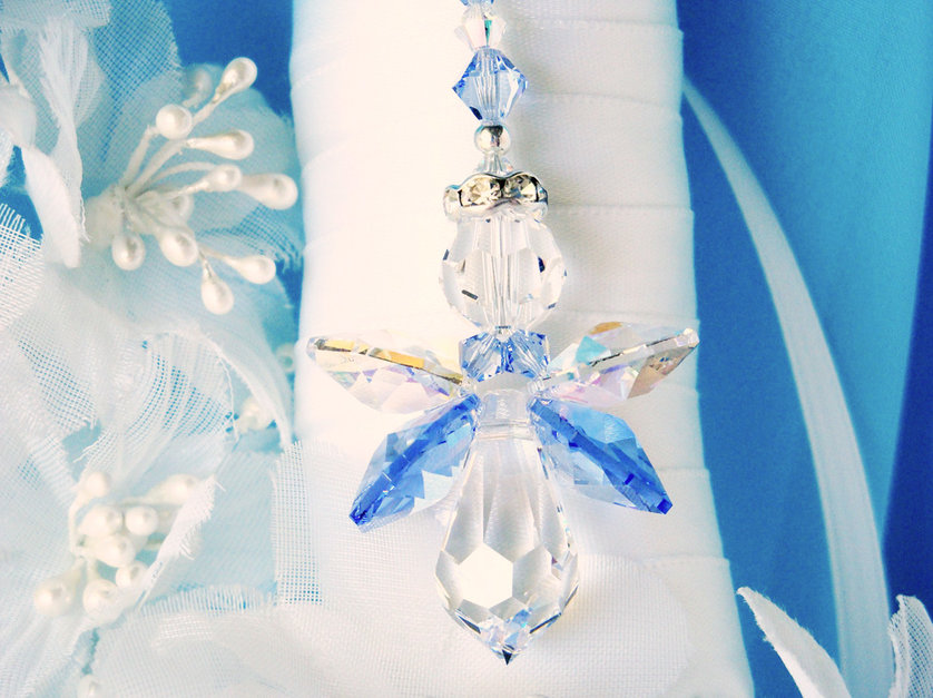 Something Blue Crystal Angel Wedding Bouquet Charm, Something Blue for Bride  Gift