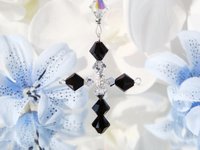 Black and Silver Swarovski Crystal Cross Car Charm