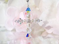 Crystal Cross with Angel Rear View Mirror Charm
