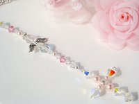 Crystal and Lt. Pink Pearl Cross with Angel Car Charm