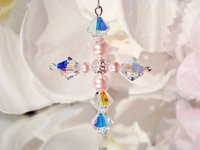 Swarovski Crystal and Lt. Pink Pearl Cross Rear View Mirror Charm