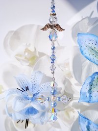 Crystal and Blue Pearl Cross with Angel Car Charm