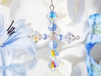 Swarovski Crystal and Blue Pearl Cross with Angel Car Charm