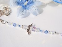Crystal and Blue Pearl Cross with Angel for Rear View Mirror