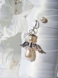 Wedding Bouquet Charm – White Swarovski Pearl Angel Charm for Bride | Bridal Memorial Keepsake Gift