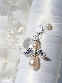 Wedding Bouquet Charm – White Swarovski Pearl Angel Charm for Bride | Bridal Memorial Keepsake Gift