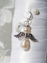 Wedding Bouquet Charm – White Swarovski Pearl Angel Charm for Bride | Bridal Memorial Keepsake Gift