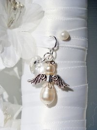 Wedding Bouquet Charm – White Swarovski Pearl Angel Charm for Bride | Bridal Memorial Keepsake Gift