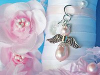 Angel Wedding Bouquet Charm – Pink Swarovski Pearl Bridal Keepsake, Angel Memorial Gift for Bride