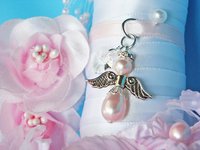 Angel Wedding Bouquet Charm – Pink Swarovski Pearl Bridal Keepsake, Angel Memorial Gift for Bride