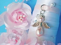 Angel Wedding Bouquet Charm – Pink Swarovski Pearl Bridal Keepsake, Angel Memorial Gift for Bride