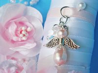 Angel Wedding Bouquet Charm – Pink Swarovski Pearl Bridal Keepsake, Angel Memorial Gift for Bride