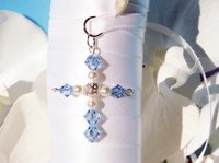 Something Blue Bridal Bouquet Charm – Crystal Cross Wedding Keepsake & Gift for Bride