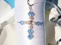 Something Blue Bridal Bouquet Charm – Crystal Cross Wedding Keepsake & Gift for Bride