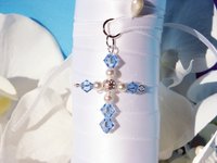 Something Blue Bridal Bouquet Charm – Crystal Cross Wedding Keepsake & Gift for Bride