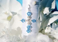 Swarovski Crystal Aquamarine Cross – Something Blue Charm for Bride’s Wedding Bouquet
