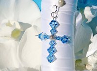 Something Blue Cross Bouquet Charm for Bride – Aquamarine Swarovski Crystal Wedding Keepsake