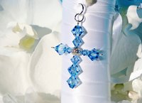 Something Blue Cross Bouquet Charm for Bride – Aquamarine Swarovski Crystal Wedding Keepsake