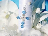 Swarovski Crystal Aquamarine Cross – Something Blue Charm for Bride’s Wedding Bouquet