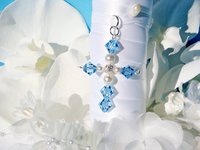 Swarovski Crystal Aquamarine Cross – Something Blue Charm for Bride’s Wedding Bouquet