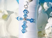 Something Blue Cross Bouquet Charm for Bride – Aquamarine Swarovski Crystal Wedding Keepsake