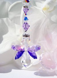 Purple Swarovski Angel Car Charm – Rearview Mirror Guardian, Sympathy Gift & Suncatcher