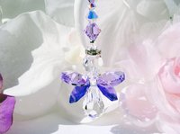 Purple Swarovski Angel Car Charm – Rearview Mirror Guardian, Sympathy Gift & Suncatcher