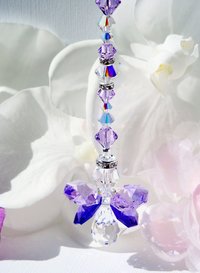 Purple Swarovski Angel Car Charm – Rearview Mirror Guardian, Sympathy Gift & Suncatcher
