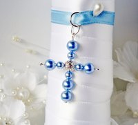 Something Blue Wedding Bouquet Charm – Swarovski Pearl Cross for Bride | Bridal Bouquet Keepsake Gift