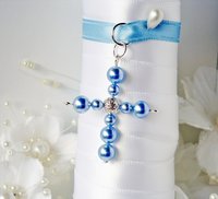 Something Blue Wedding Bouquet Charm – Swarovski Pearl Cross for Bride | Bridal Bouquet Keepsake Gift