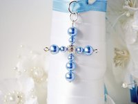 Something Blue Wedding Bouquet Charm – Swarovski Pearl Cross for Bride | Bridal Bouquet Keepsake Gift