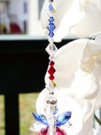 Red White and Blue Angel Car Charm – Patriotic Crystal Rearview Mirror Accessory, Memorial & Sympathy Gift