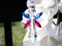 Red White and Blue Angel Car Charm – Patriotic Crystal Rearview Mirror Accessory, Memorial & Sympathy Gift