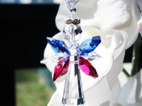 Red White and Blue Angel Car Charm – Patriotic Crystal Rearview Mirror Accessory, Memorial & Sympathy Gift