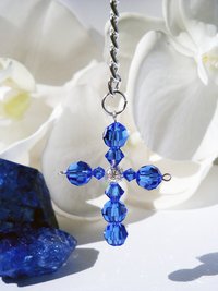 Crystal Cross Rear View Mirror Charm -- Swarovski Crystal Cross Car Charm -- Available in Multiple Colors